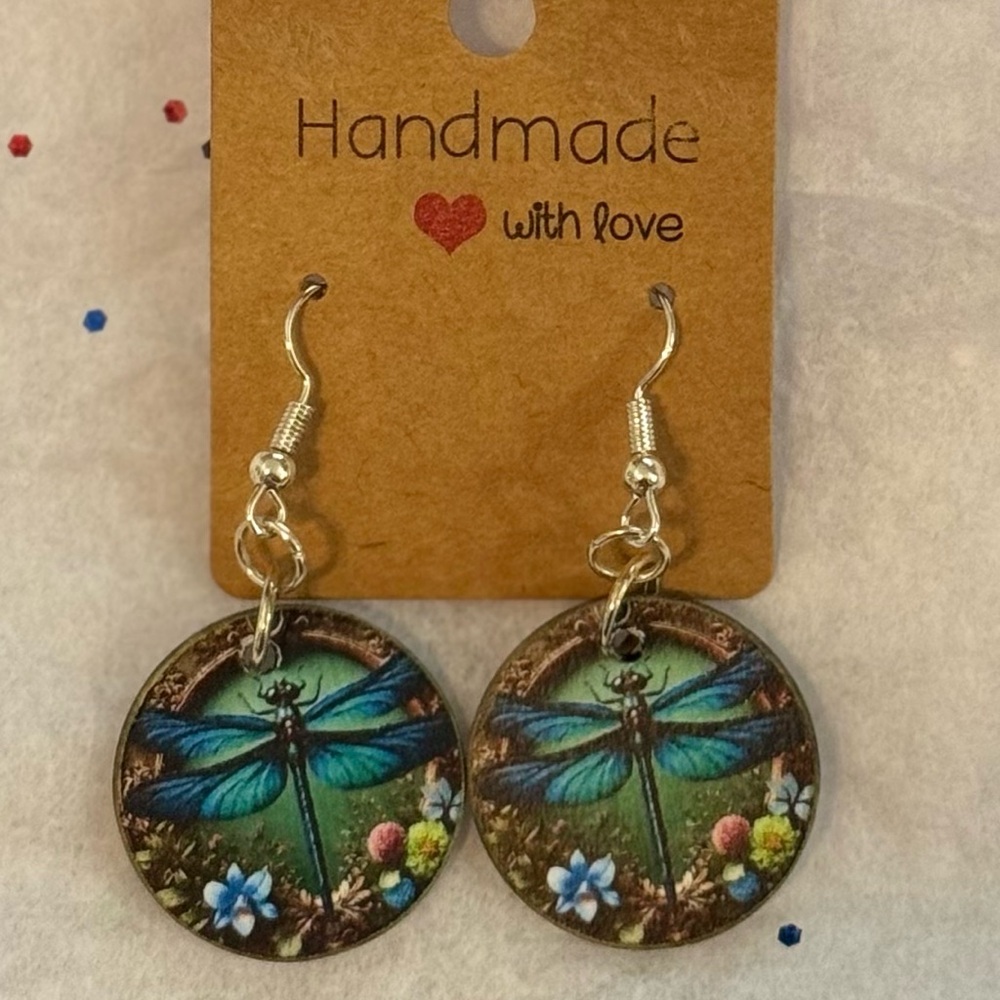 Handmade Dragonfly Earrings with Floral Accents